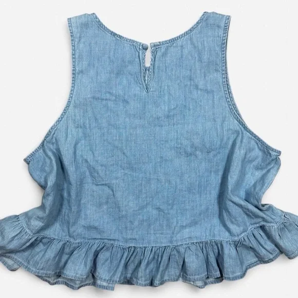 NWT DIP 100% Cotton Light Washed Blue Denim Ruffle Top Womens XL Summer - Picture 2 of 6
